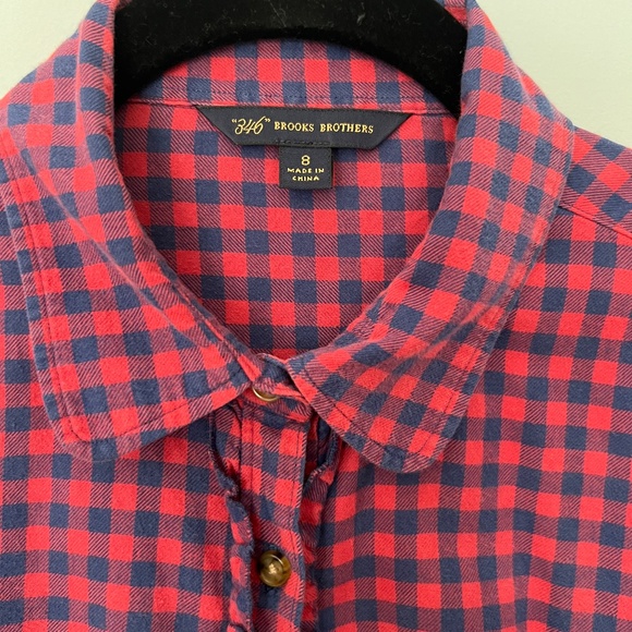 Cotton Plaid Ruffled Shirt Red&Blue - BrooksBrothers - Picture 3 of 4